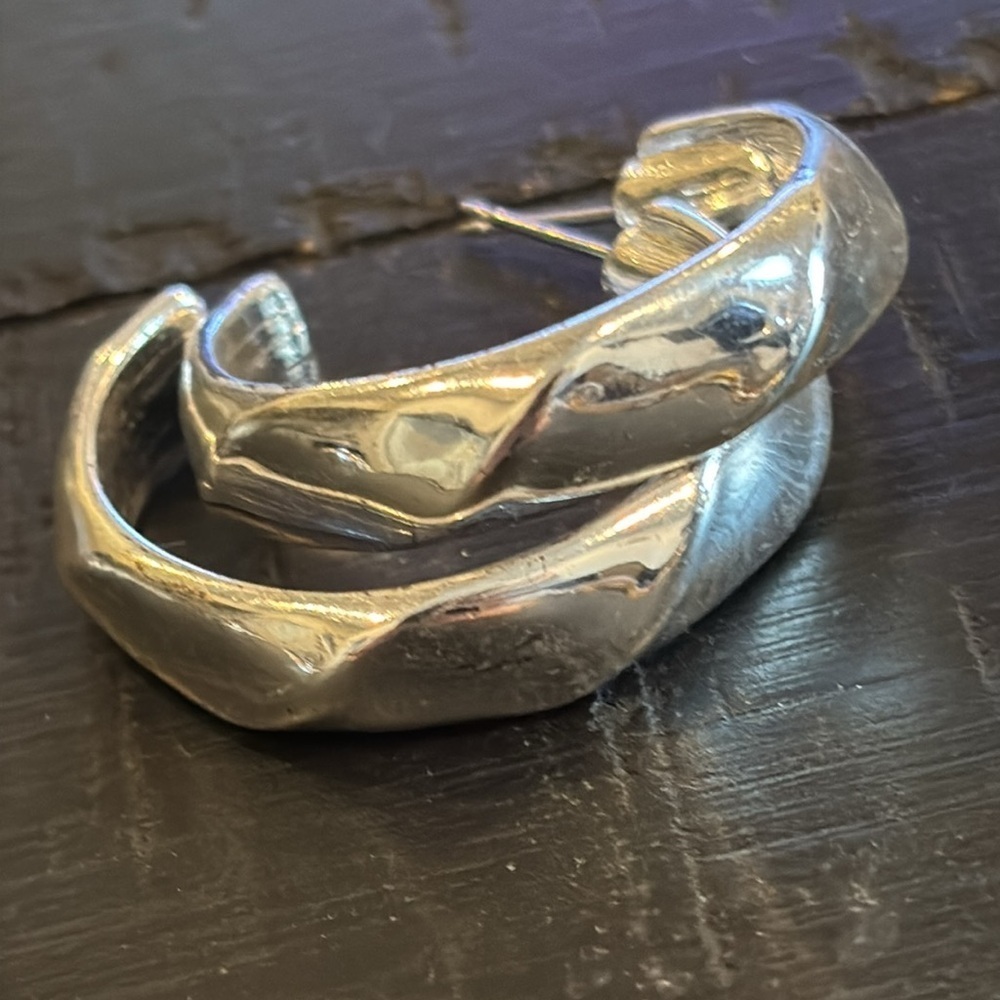 Silver Tone Geometric Solid Hoop Earrings